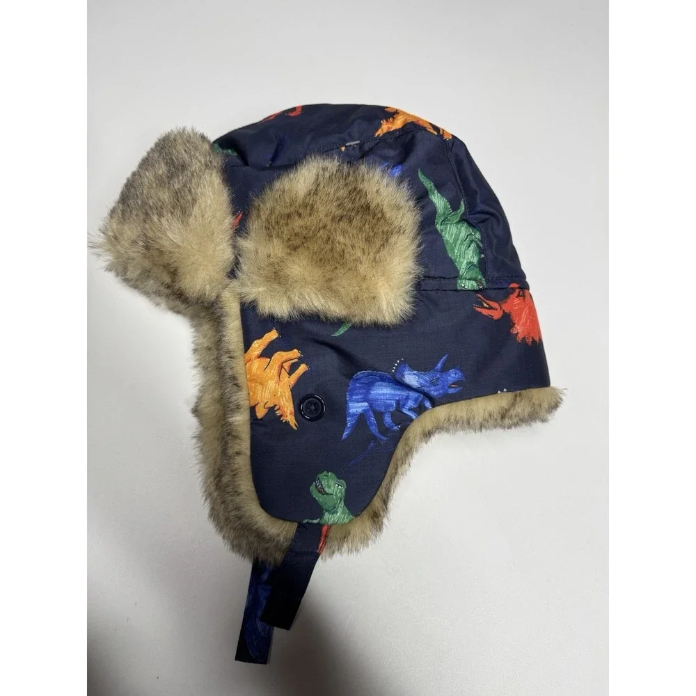 Childrens Place Trapper Hat Size Large (4T-5T) Dinosaurs NWT Winter Warm Soft